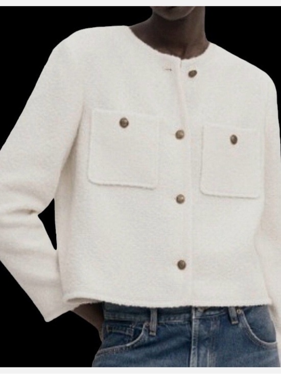 Massimo Dutti Jackets & Blazers - Massimo Dutti Ivory Bouclé Round-Neck Jacket size L